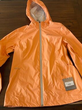 Eddie Bauer Orange Hooded Lightweight Rain Jacket